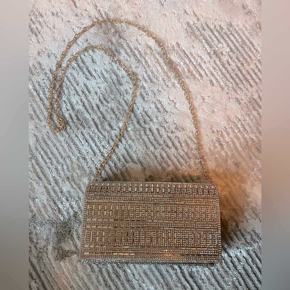 Rhinestone Small Clutch/optional purse with removable gold chain strap